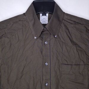 Brooks Brothers Shirt Mens Small Check Brown, Navy Regent Fit Non Iron